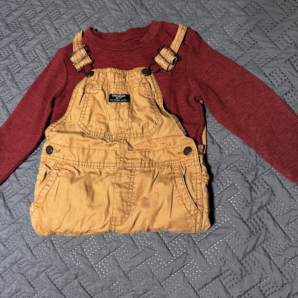 Oshkosh pants overalls with red shirt
